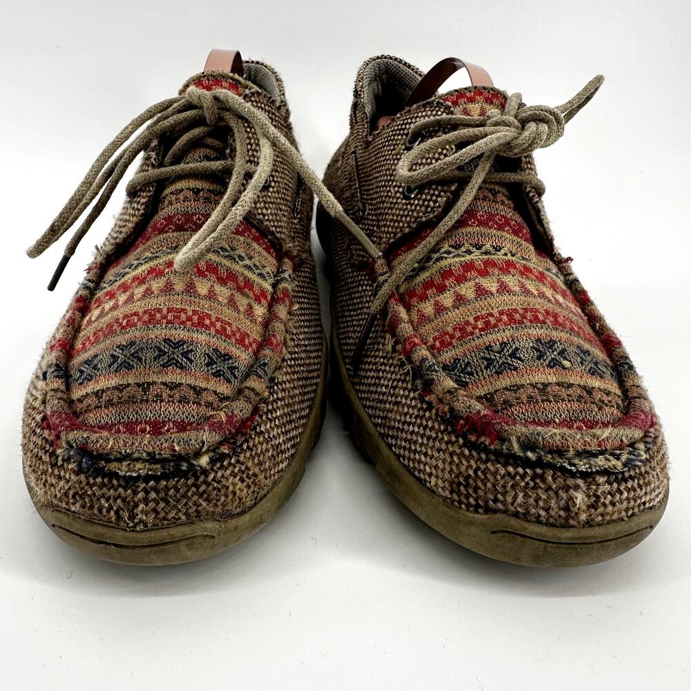 Roper Driving Moccasin Fair Isle Aztec Lace Up Round Toe Leather Tan 5.5 - Picture 5 of 8